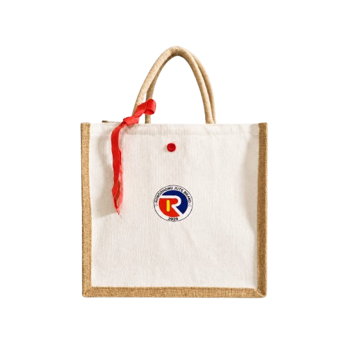 Eco-Friendly White & Jute Fabric Tote Bag with Red Ribbon Accent