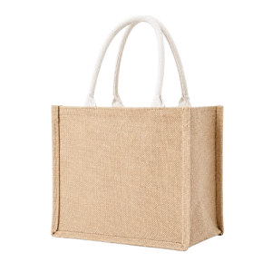 Minimalist Reusable Plain Burlap Jute Shopping Bag Featuring Comfortable Soft Handles