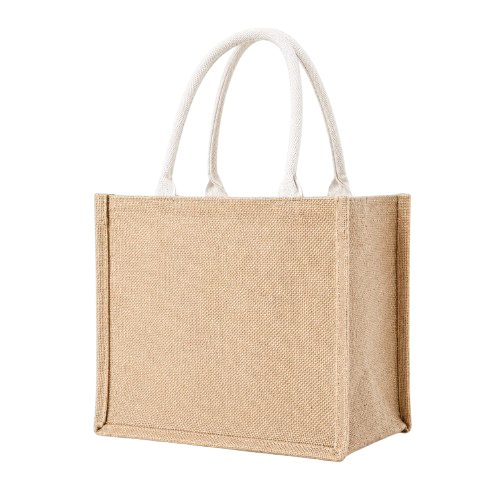 Minimalist Reusable Plain Burlap Jute Shopping Bag Featuring Comfortable Soft Handles