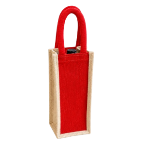 Reusable Natural Jute Bottle Carrier Bag Featuring Bright Red Accents