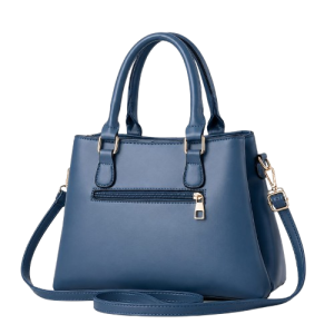 Elegant Blue Structured Handbag and Crossbody Bag with Polished Gold-Tone Hardware